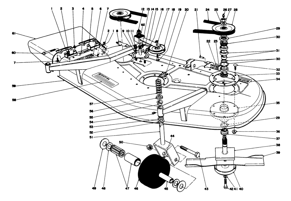 Cutting Unit Assembly Diagram and Parts List for 30760 00000001 - 09999999 Toro Lawn Tractor