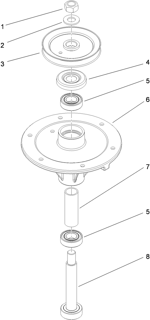 Spindle Assembly 2 Diagram and Parts List for 39488 (312000001-312999999)(2012) Toro Lawn Mower
