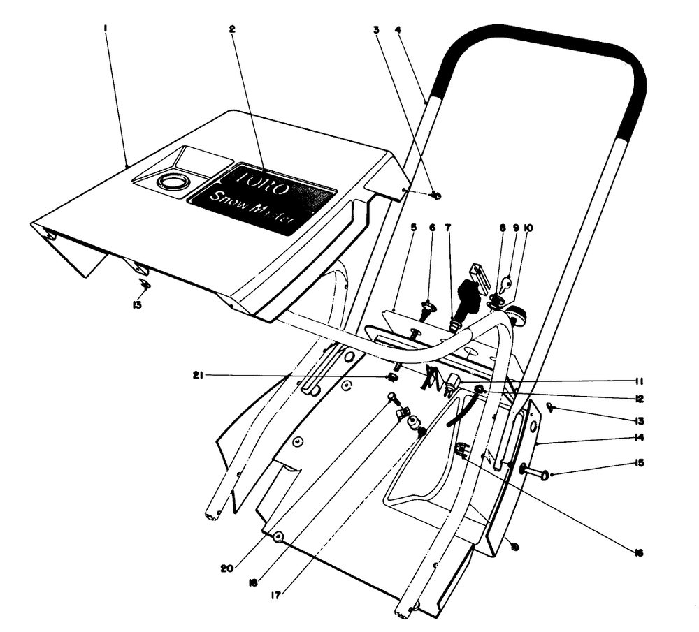 Shroud And Handle Assembly Diagram and Parts List for 31506 6000001 - 6999999 Toro Snow Blower