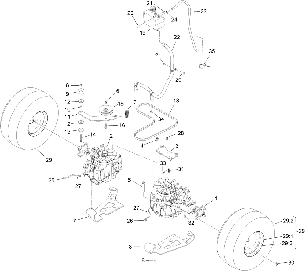 Ground Drive Assembly Diagram and Parts List for 74513 (316000001-316999999)(2016) Toro Lawn Mower