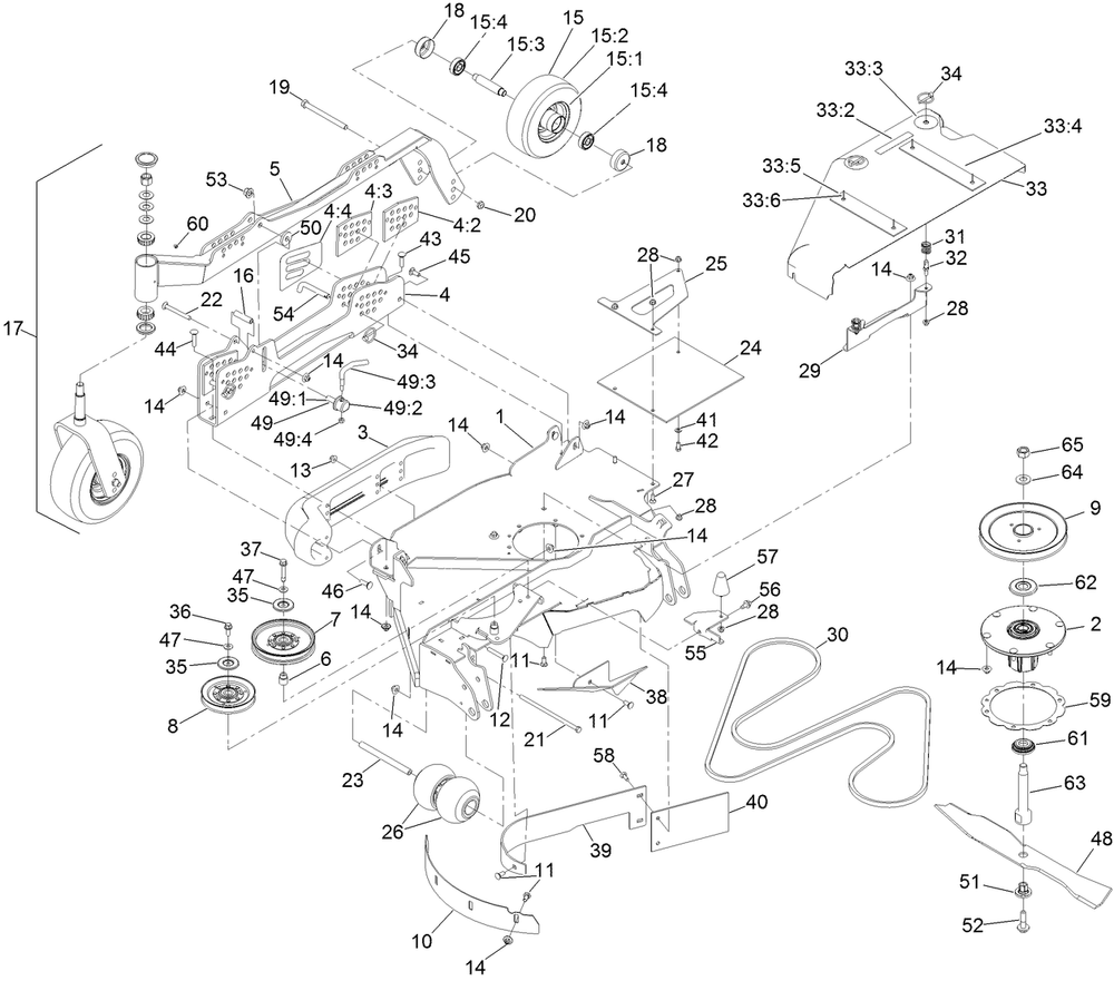 Rh Wing Deck Assembly Diagram and Parts List for 72098 413000000 - 999999999 Toro Lawn Tractor