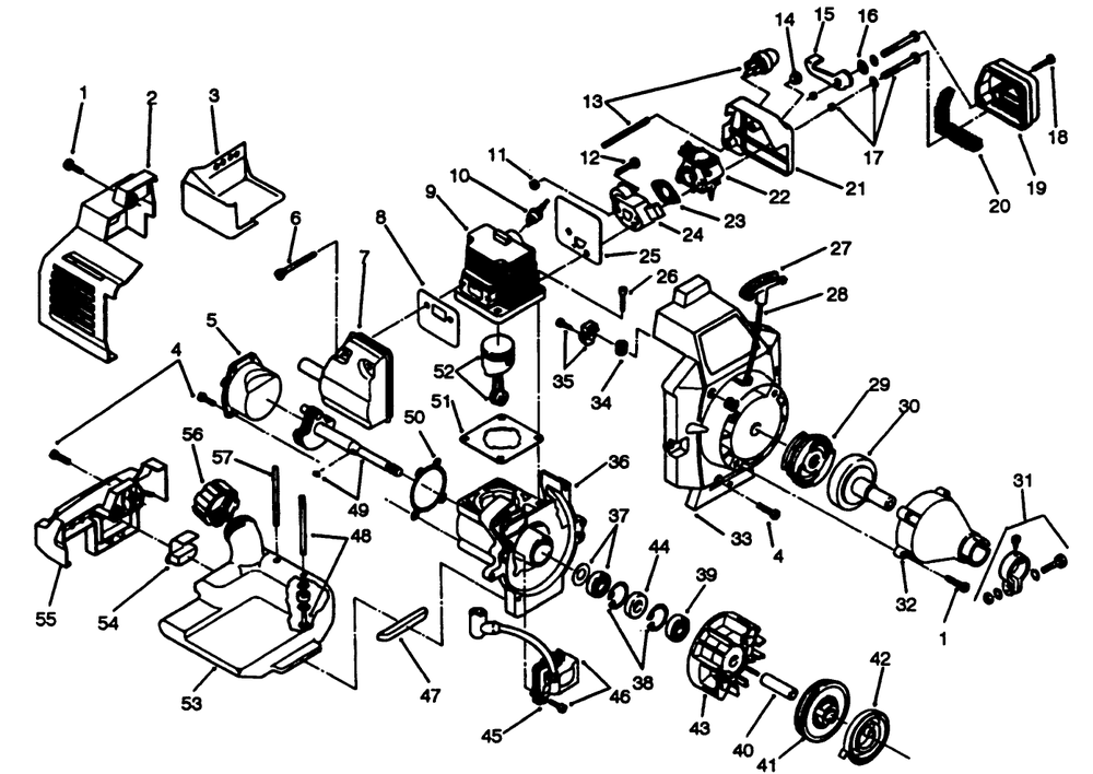 Engine Assembly Model No. 51638 & 51653 Diagram and Parts List for 51653 3900001 - 3999999 Toro Trimmer