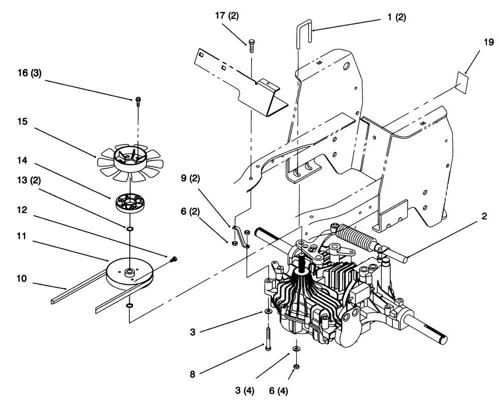 Hydro Transaxle Diagram and Parts List for 72043 6900001 - 6999999 Toro Lawn Tractor