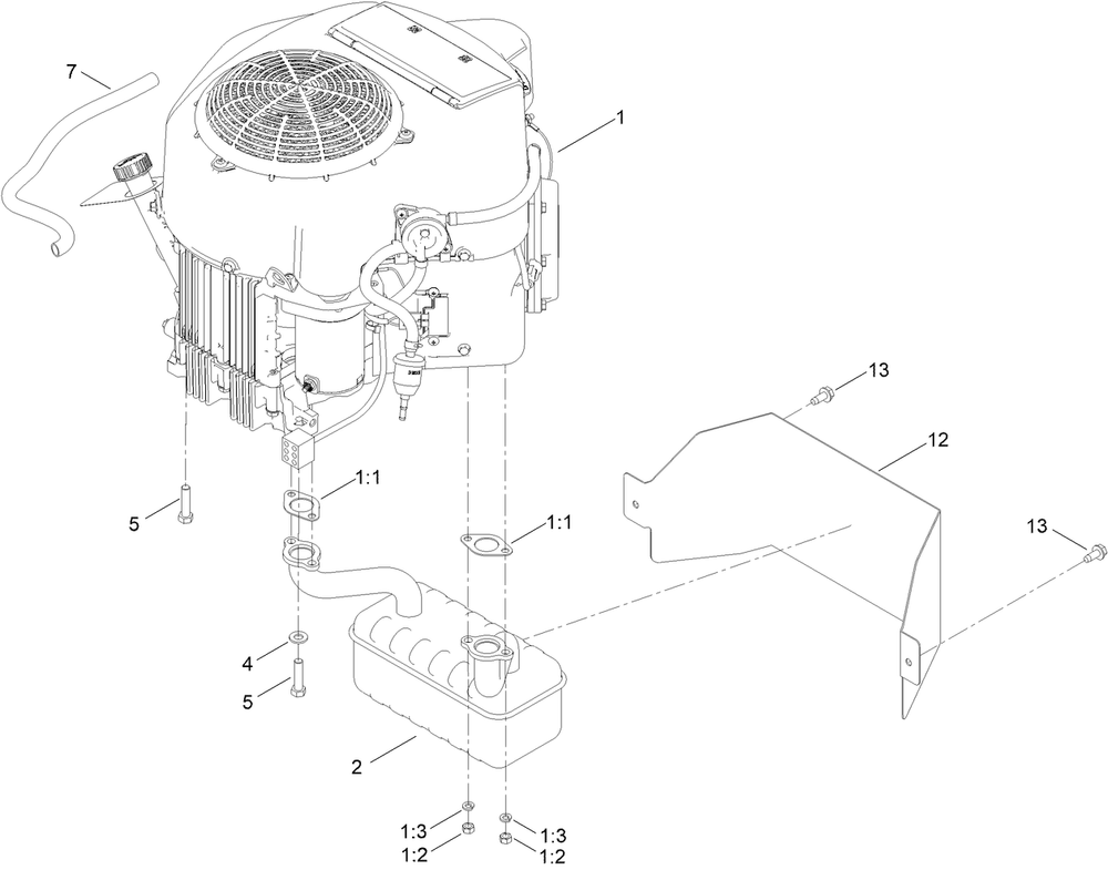 Engine And Muffler Assembly Diagram and Parts List for 76440TA 417400000 - 999999999 Toro Lawn Tractor