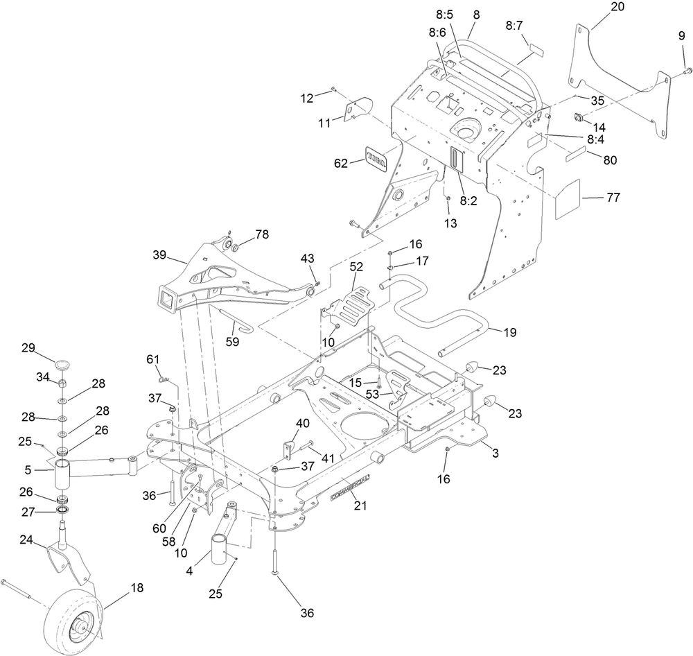 Frame Assembly Diagram and Parts List for 74523 403294044-404313999 Toro Lawn Mower
