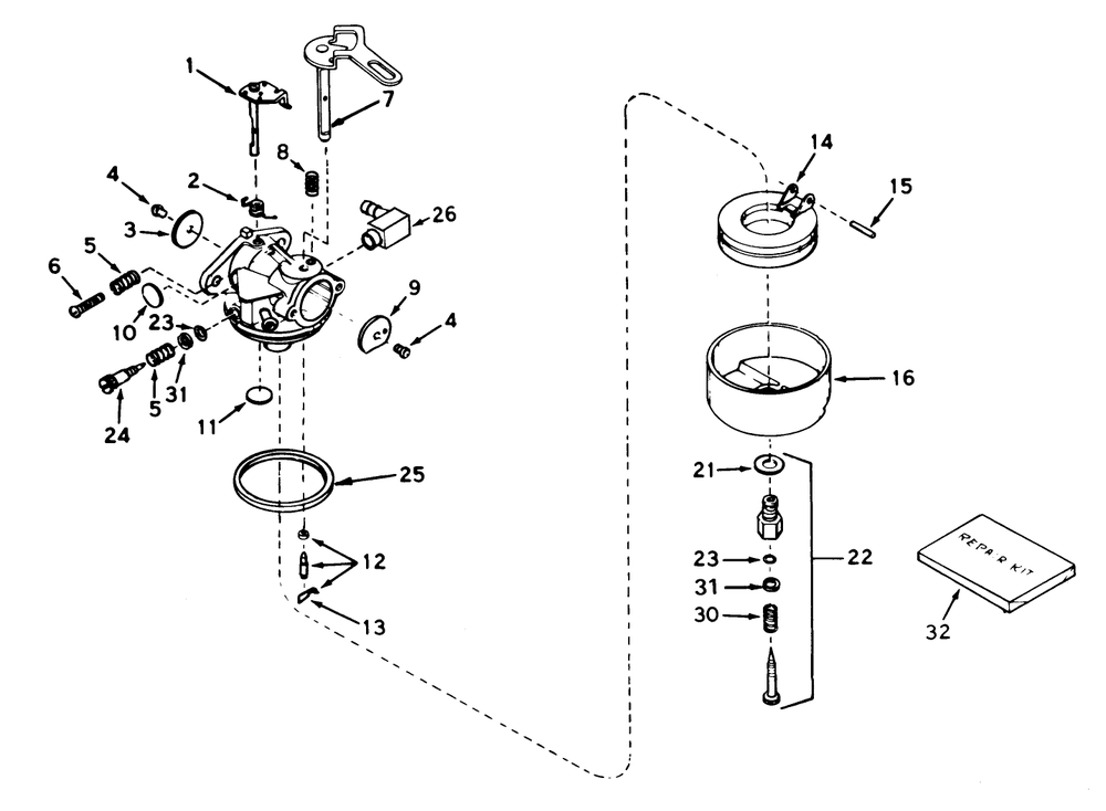 Carburetor No. 632113 Diagram and Parts List for 38250 1000001 - 1999999 Toro Snow Blower