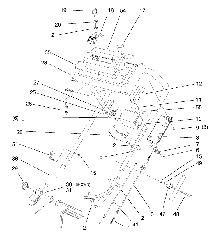Handle Assembly Diagram and Parts List for 20821 7900001 - 7999999 Toro Lawn Mower