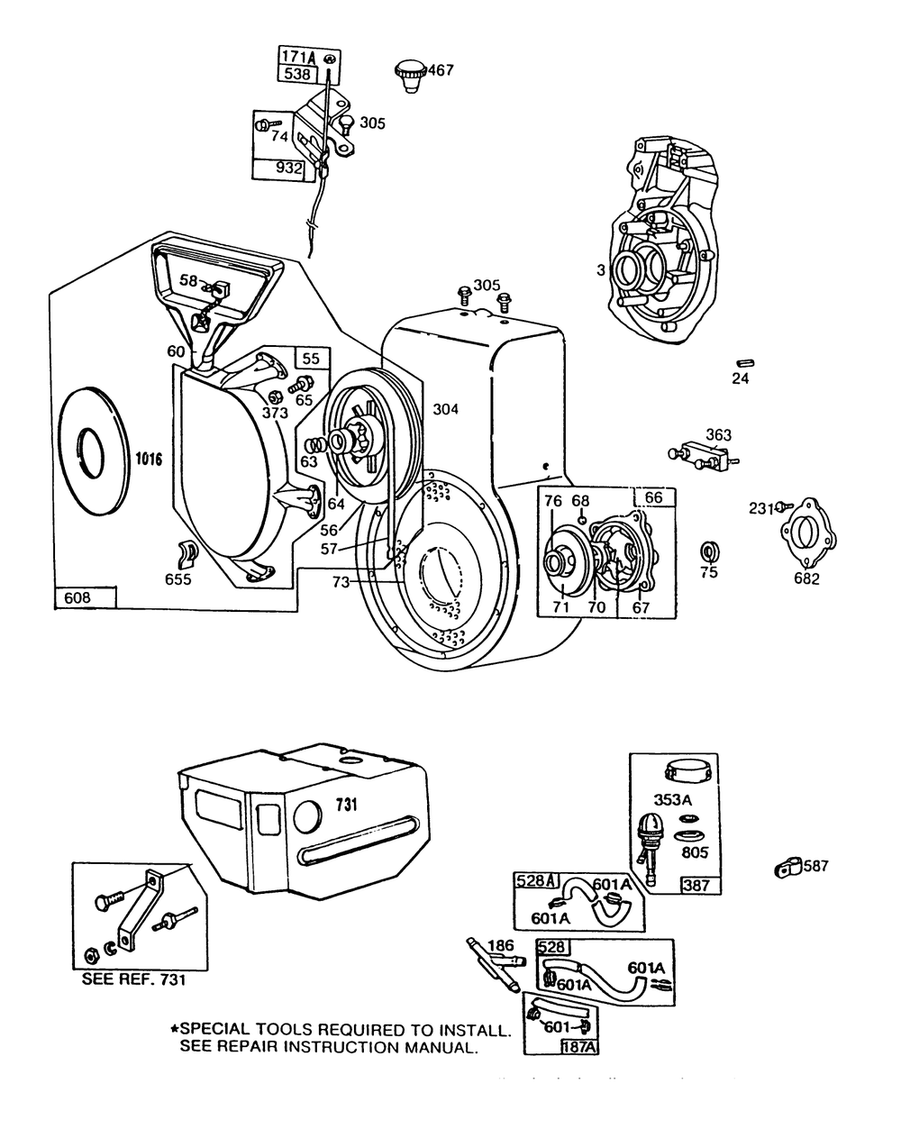Engine Briggs & Stratton Model No. 252416 Type 0749-01 (Model 38565) Diagram and Parts List for 38565 8000001 - 8999999 Toro Snow Blower