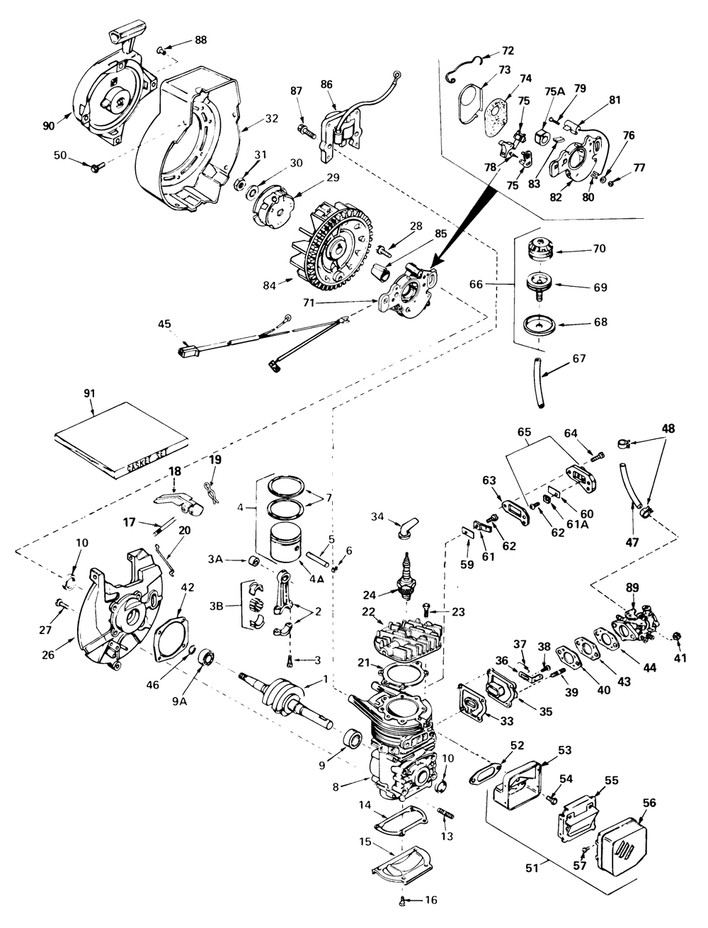 Engine Tecumseh Model No. Ah520, Type 1601 (Used On Units With Serial No. 0510158 & Up) Diagram and Parts List for 38100 0500000 - 0999999 Toro Snow Blower