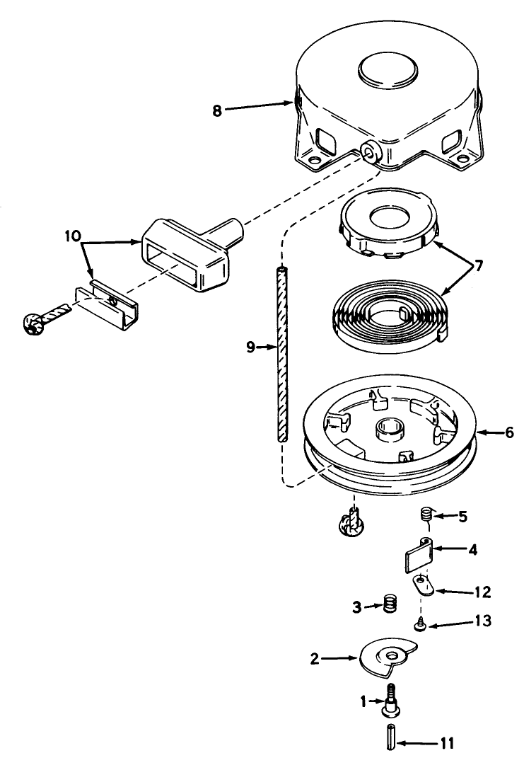 Rewind Starter No. 590473 Diagram and Parts List for 38250 1000001 - 1999999 Toro Snow Blower