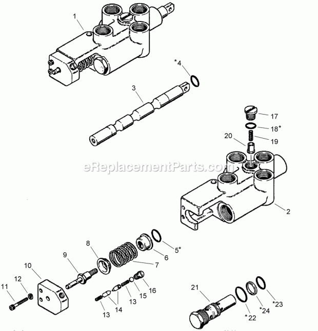 Trencher Control Valve Assembly Diagram and Parts List for 2011  Toro Lawn Tractor Accessories