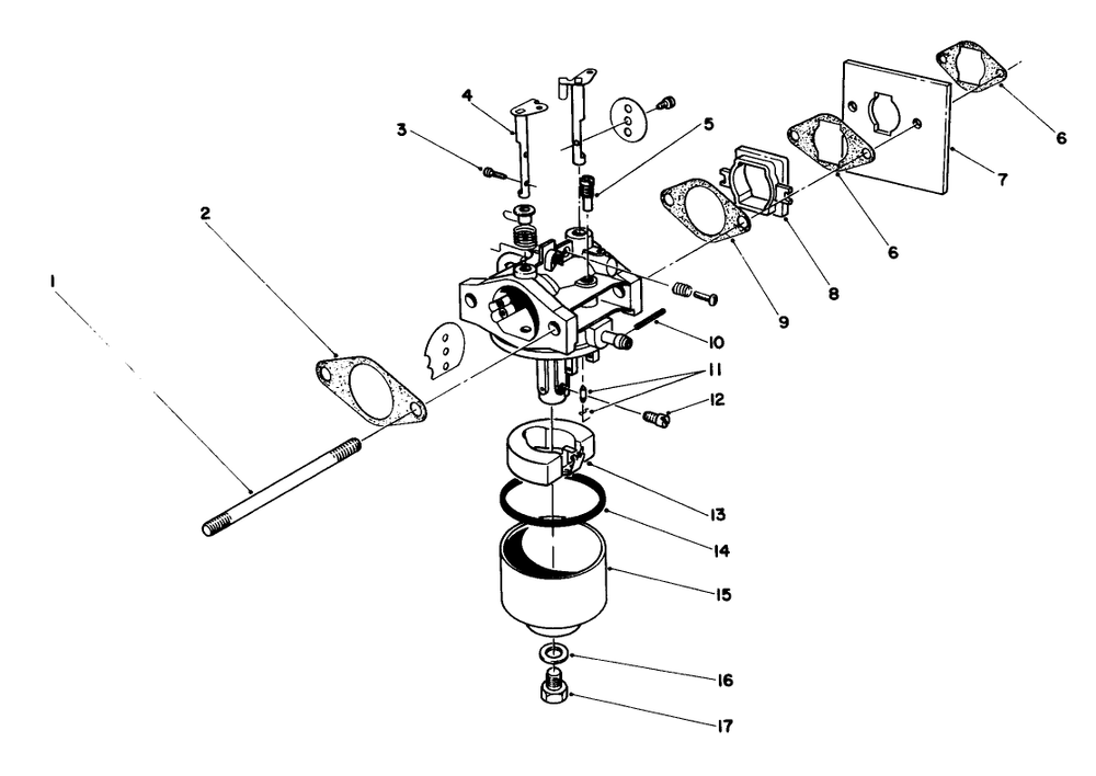 Carburetor Assembly Diagram and Parts List for 22025 5000001 - 5999999 Toro Lawn Mower