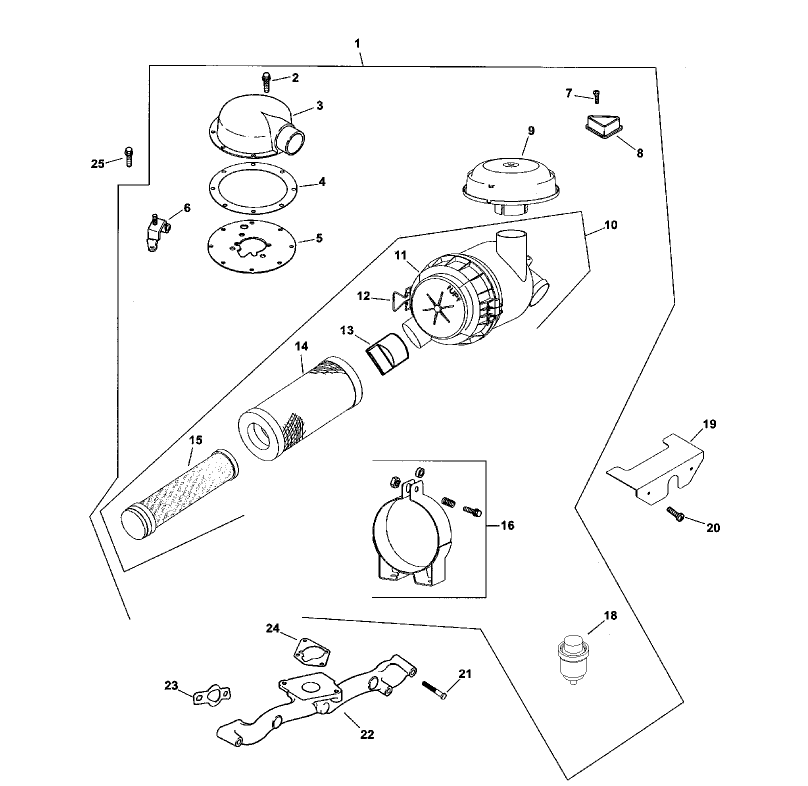 Air Intake And Filtration Diagram and Parts List for 74187 (200000501-200999999)(2000) Toro Lawn Mower