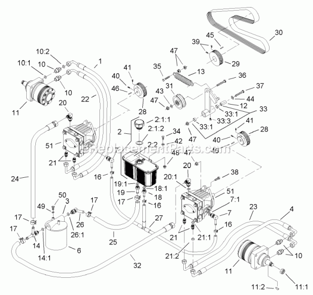 Hydraulic System Assembly Diagram and Parts List for 74250 240000001-240999999 Toro Lawn Mower