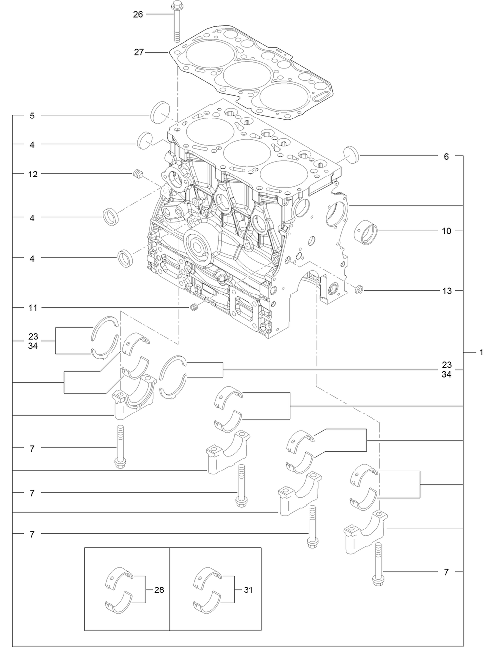 Cylinder Block Assembly Diagram and Parts List for 72028 412410000 - 412699999 Toro Lawn Tractor