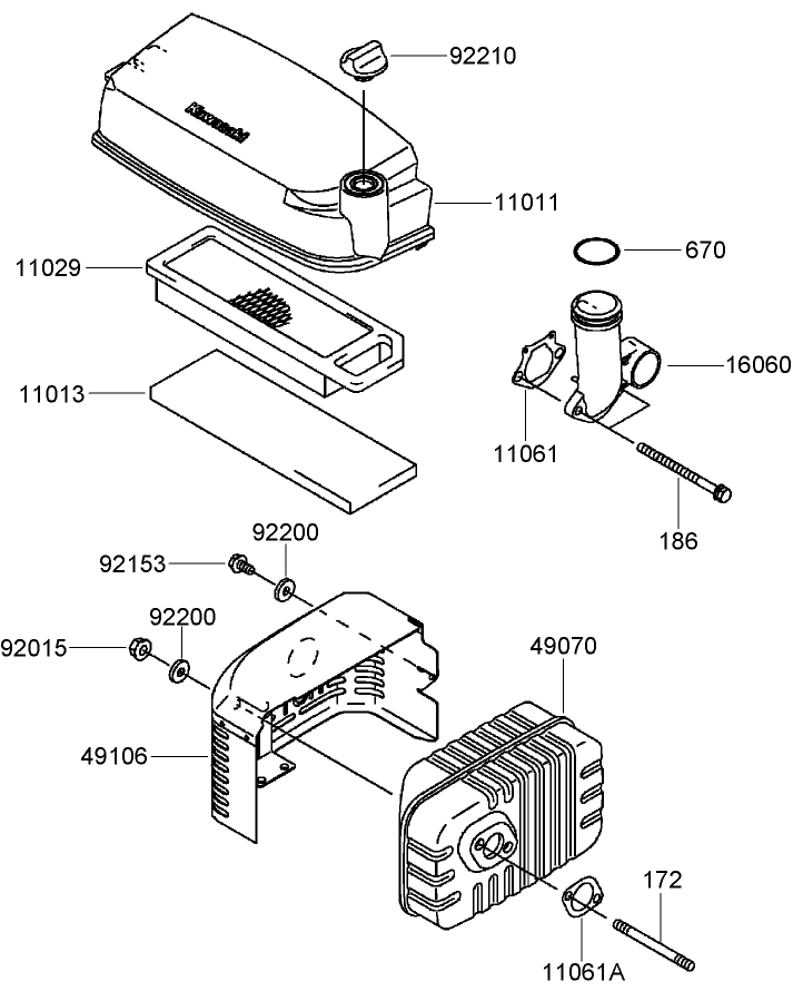 Air Filter And Muffler Assembly Diagram and Parts List for 22200TE (310000001-310999999)(2010) Toro Lawn Mower