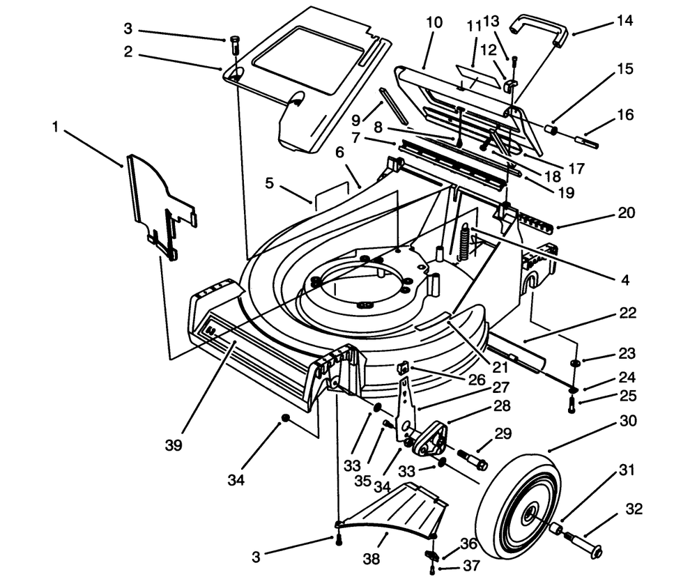 Housing Assembly Diagram and Parts List for 26620B 3900001 - 3999999 Toro Lawn Mower