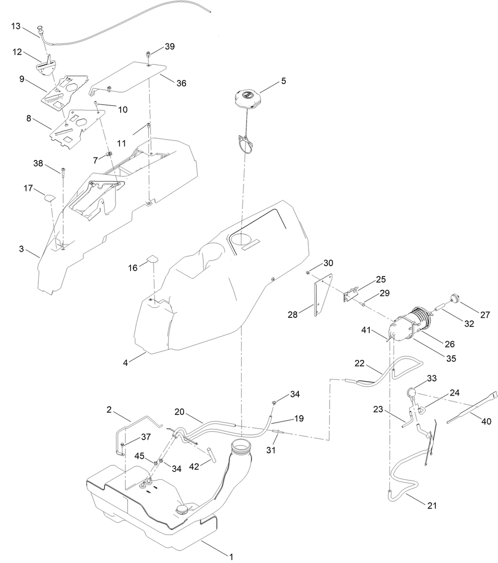 Body Styling And Fuel Tank Assembly Diagram and Parts List for 75310 412000000 - 999999999 Toro Lawn Tractor