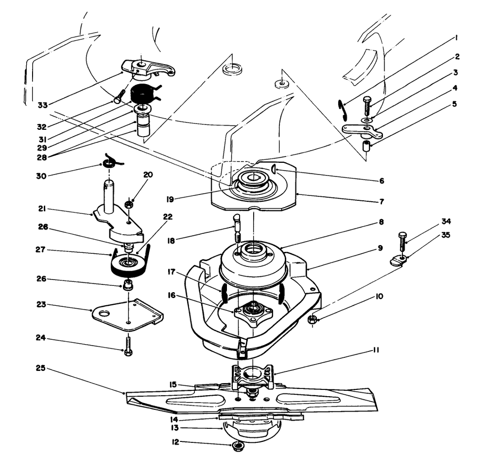Blade Brake Clutch Assembly Diagram and Parts List for 22043 3900965 - 3999999 Toro Lawn Mower