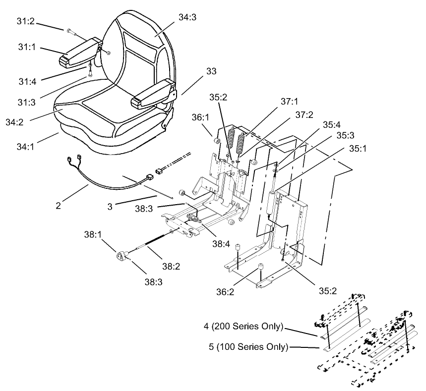Seat Assembly 3 Diagram and Parts List for 74213 (230006001-230999999)(2003) Toro Lawn Mower