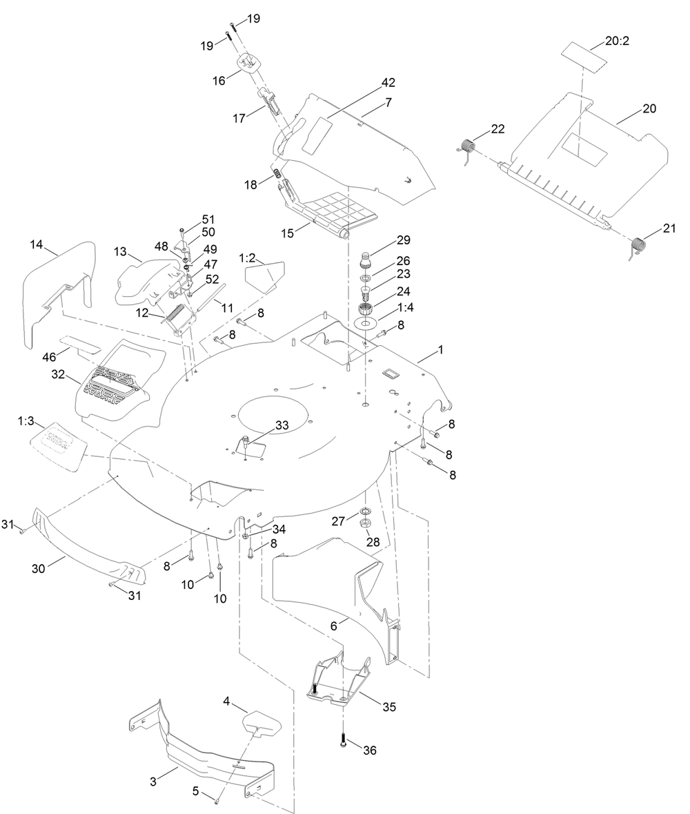 Housing Assembly Diagram and Parts List for 21766 400000000 - 409999999 Toro Lawn Mower