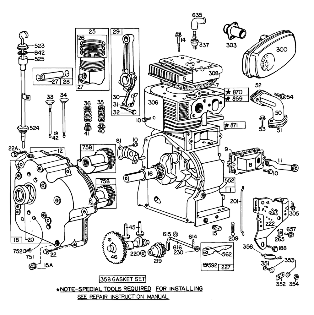 Engine Briggs & Stratton Model No. 252412 Type No. 0134-01 (11 H.P. Snowthrower Model 38090) Diagram and Parts List for 38150 9000001 - 9999999 Toro Snow Blower