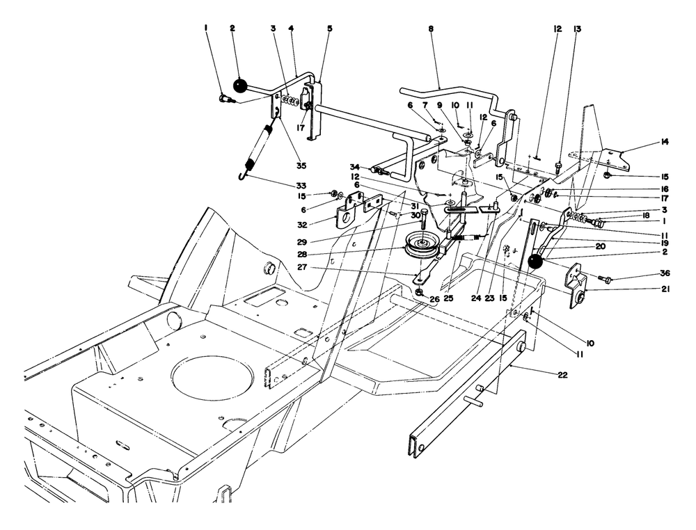 Shift & Clutch Assembly Diagram and Parts List for 57375 9000001 - 9999999 Toro Lawn Tractor