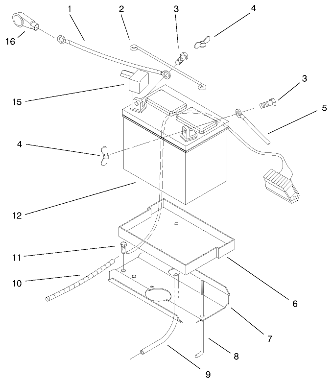 Battery Assembly Diagram and Parts List for 72086 9900001 - 9999999 Toro Lawn Tractor