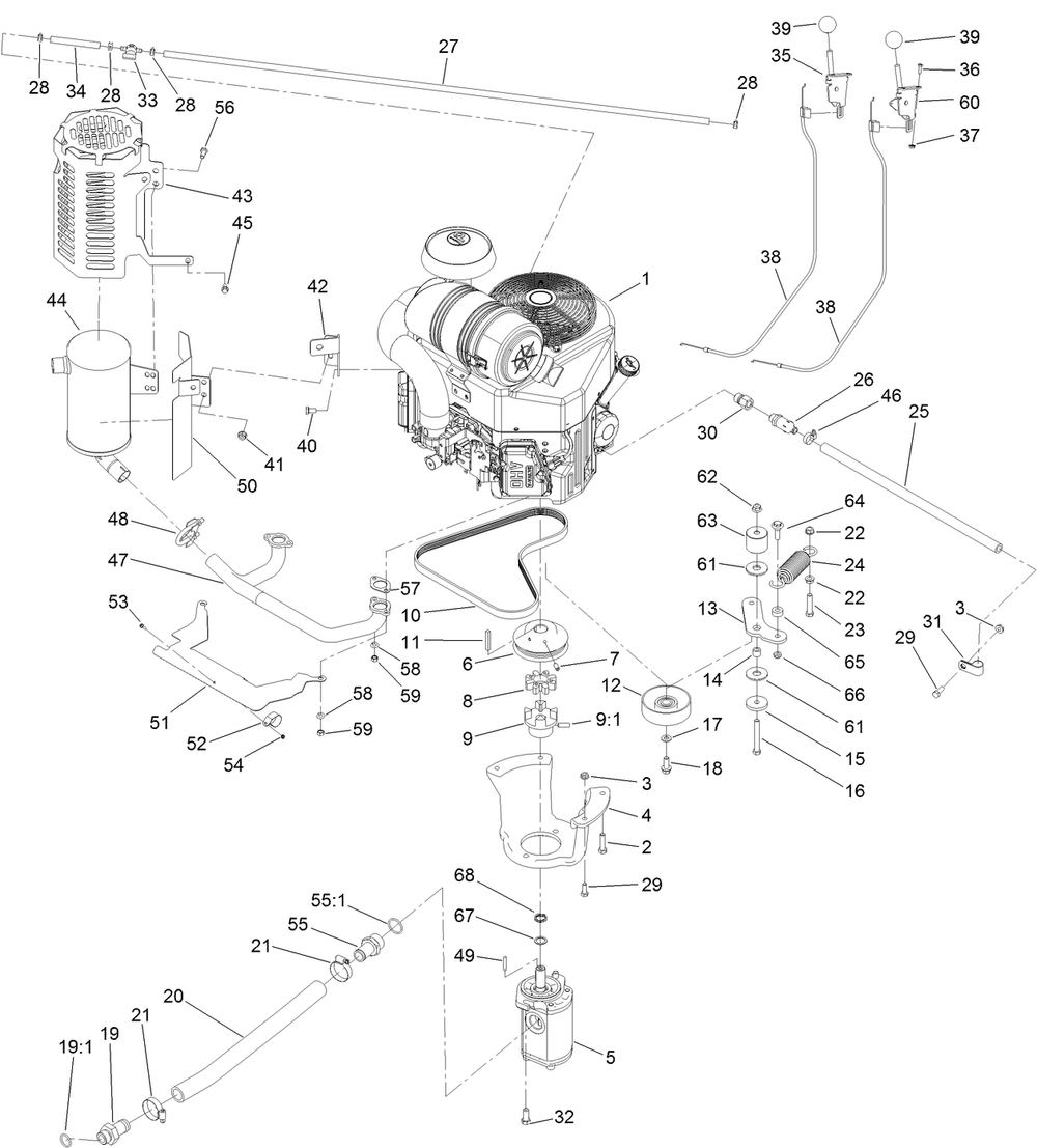 Engine Assembly Diagram and Parts List for 23208G 400000000 - 401999999 Toro Stump Grinder