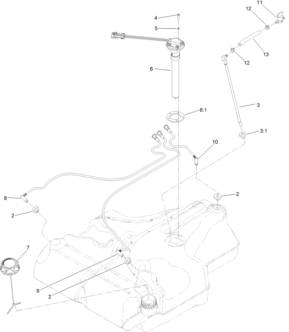 Fuel Tank Assembly Diagram and Parts List for 74902TE (316000001-316999999)(2016) Toro Lawn Mower