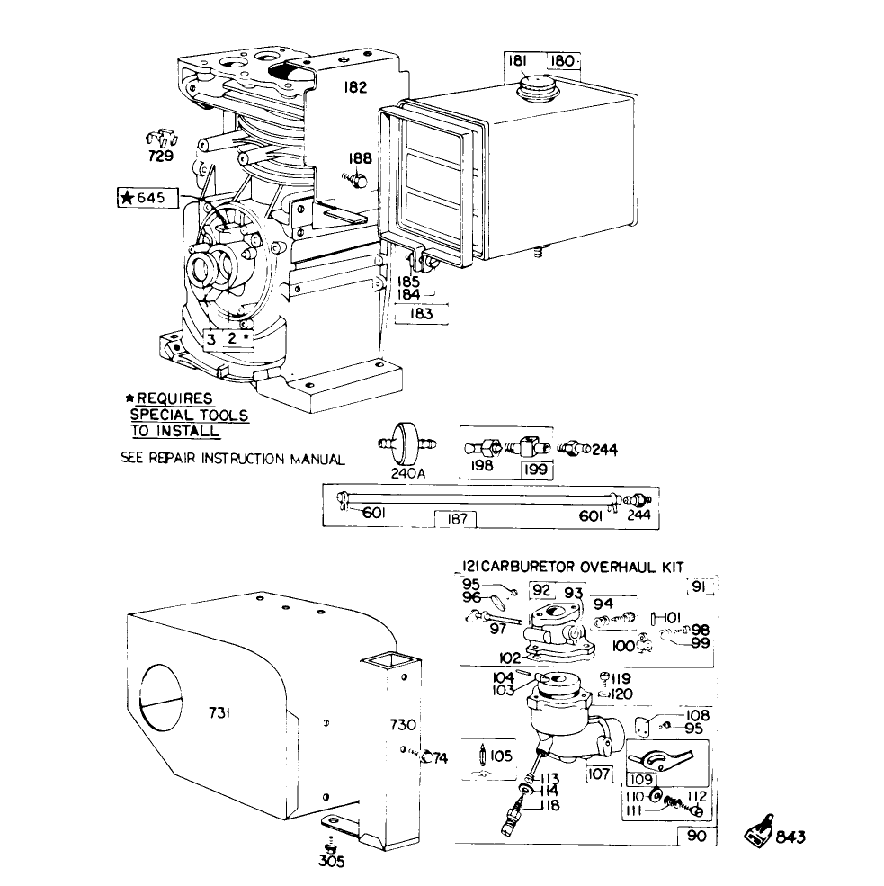 Engine Briggs & Stratton Model No. 190402 Type 0989-01 Diagram and Parts List for 38155 3000001 - 3999999 Toro Snow Blower