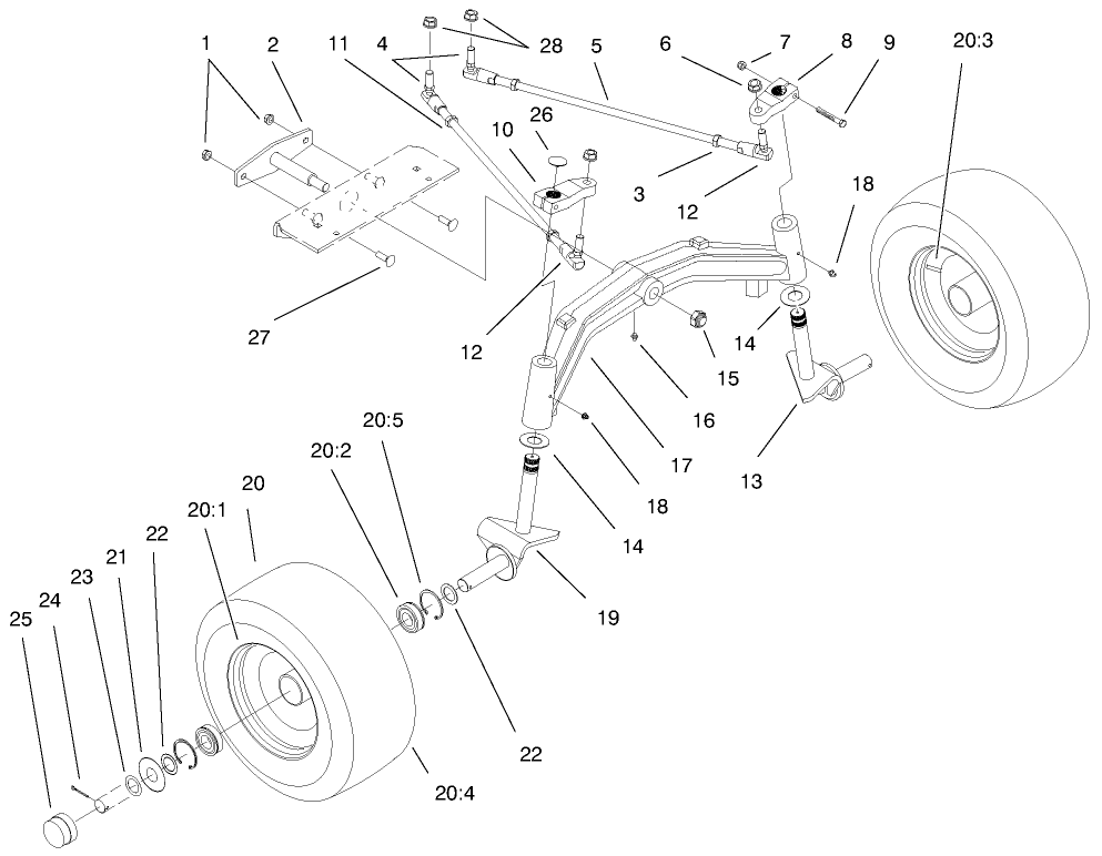 Tie Rods, Spindle & Front Axle Assembly Diagram and Parts List for 73560 8900001 - 8999999 Toro Lawn Tractor
