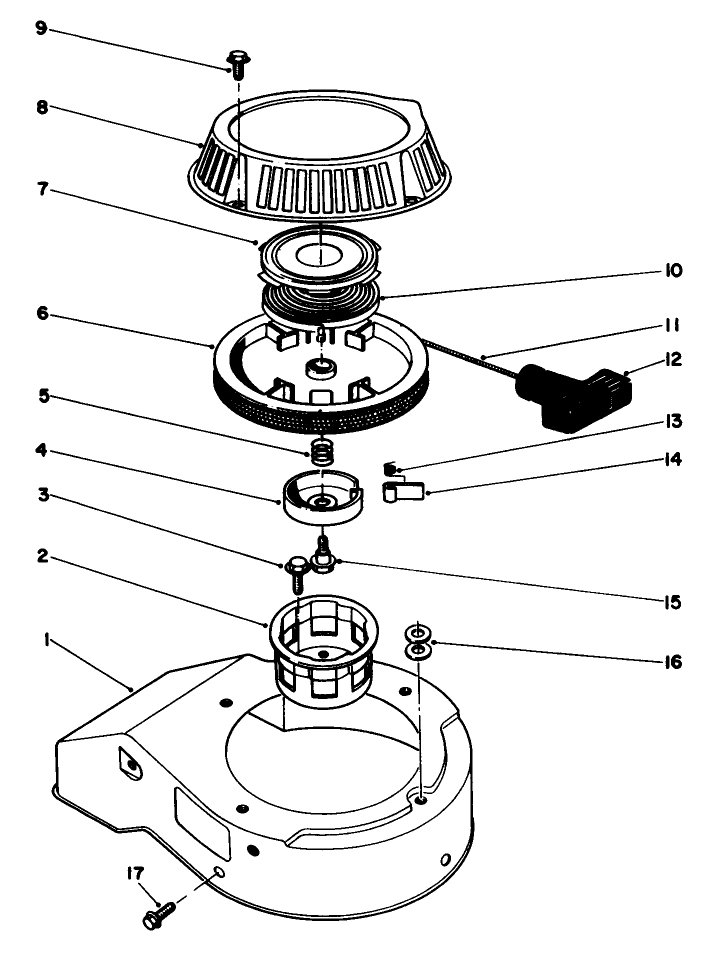 Recoil Starter Assembly Diagram and Parts List for 59260 6000001 - 6999999 Toro Engine
