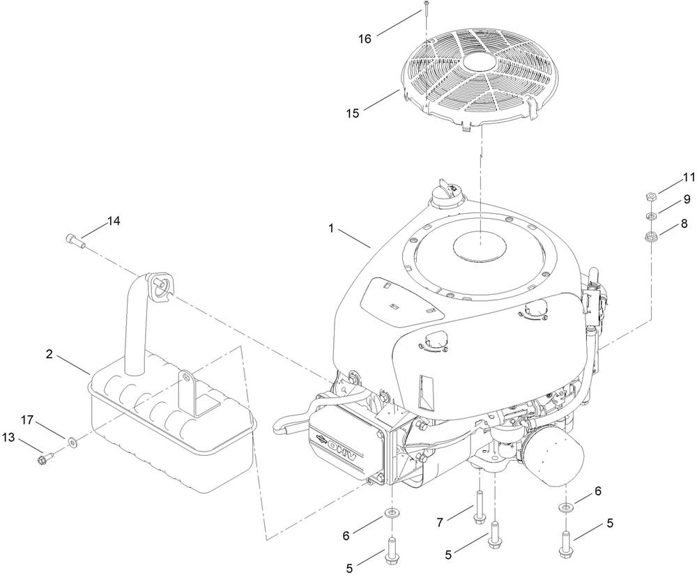 Engine And Muffler Assembly Diagram and Parts List for 74683 412270000 - 999999999 Toro Lawn Tractor