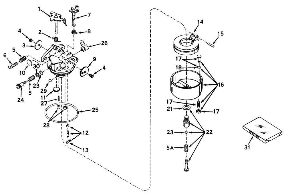 Model 631447 Carburetor Assembly Diagram and Parts List for 57111 1000001 - 1999999 Toro Lawn Tractor