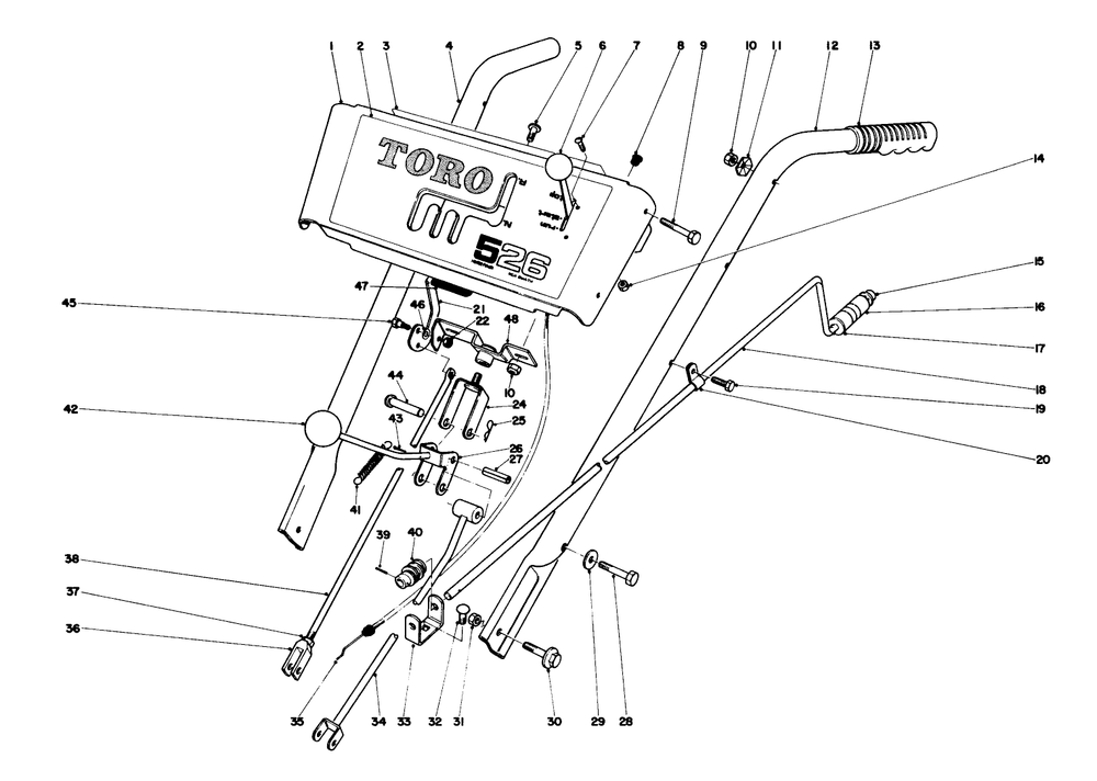 Handle Assembly Diagram and Parts List for 31660 2000001 - 2999999 Toro Snow Blower