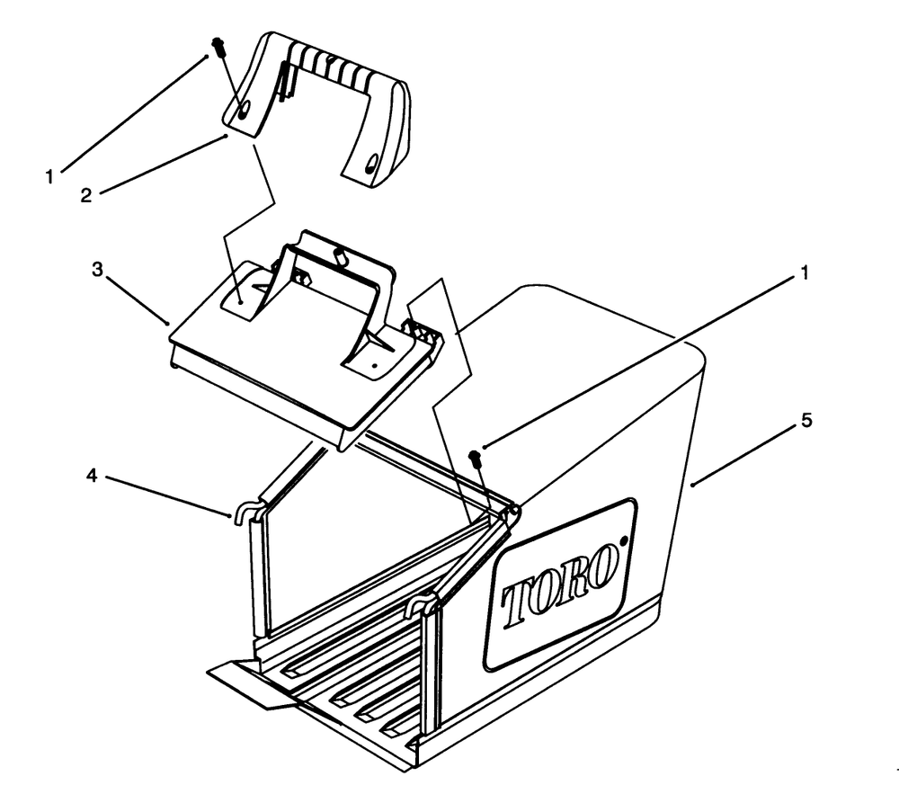 Grass Bag Assembly Diagram and Parts List for 26640BC 5900001 - 5999999 Toro Lawn Mower