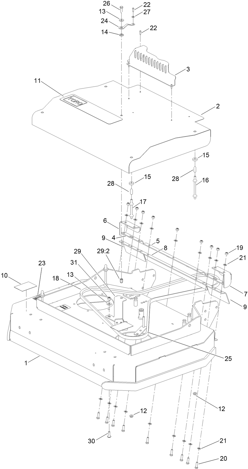 Cover And Guard Assembly Diagram and Parts List for 02711 410000000-999999999 Toro Lawn Tractor