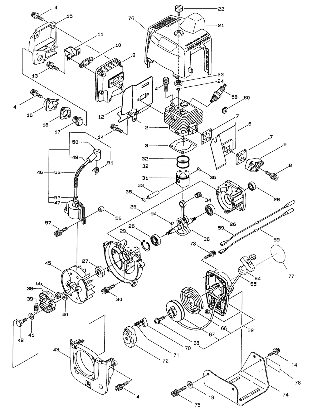Engine Assembly Diagram and Parts List for 53003 895001 - 899999 Toro Trimmer