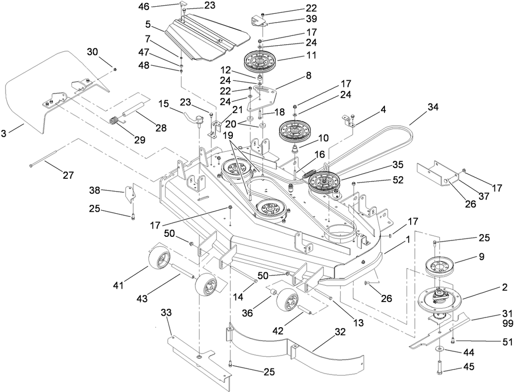 Deck Assembly Diagram and Parts List for 74450TE (290000001-290999999)(2009) Toro Lawn Mower