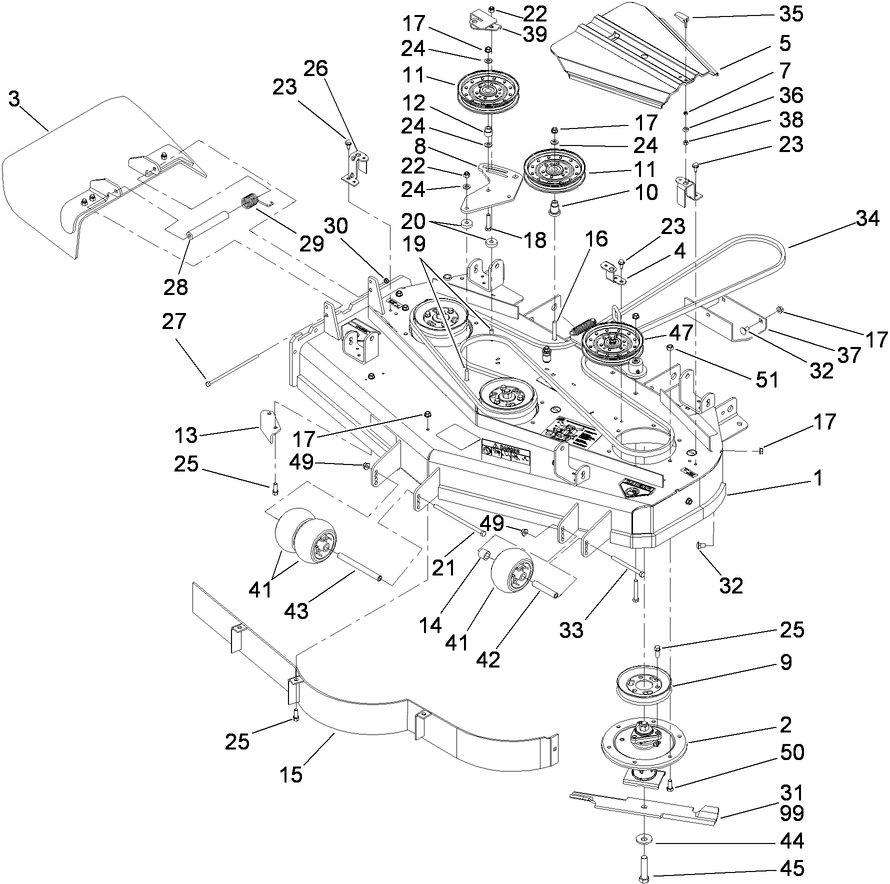 Deck Assembly Diagram and Parts List for 74448 (290000001-290999999)(2009) Toro Lawn Mower