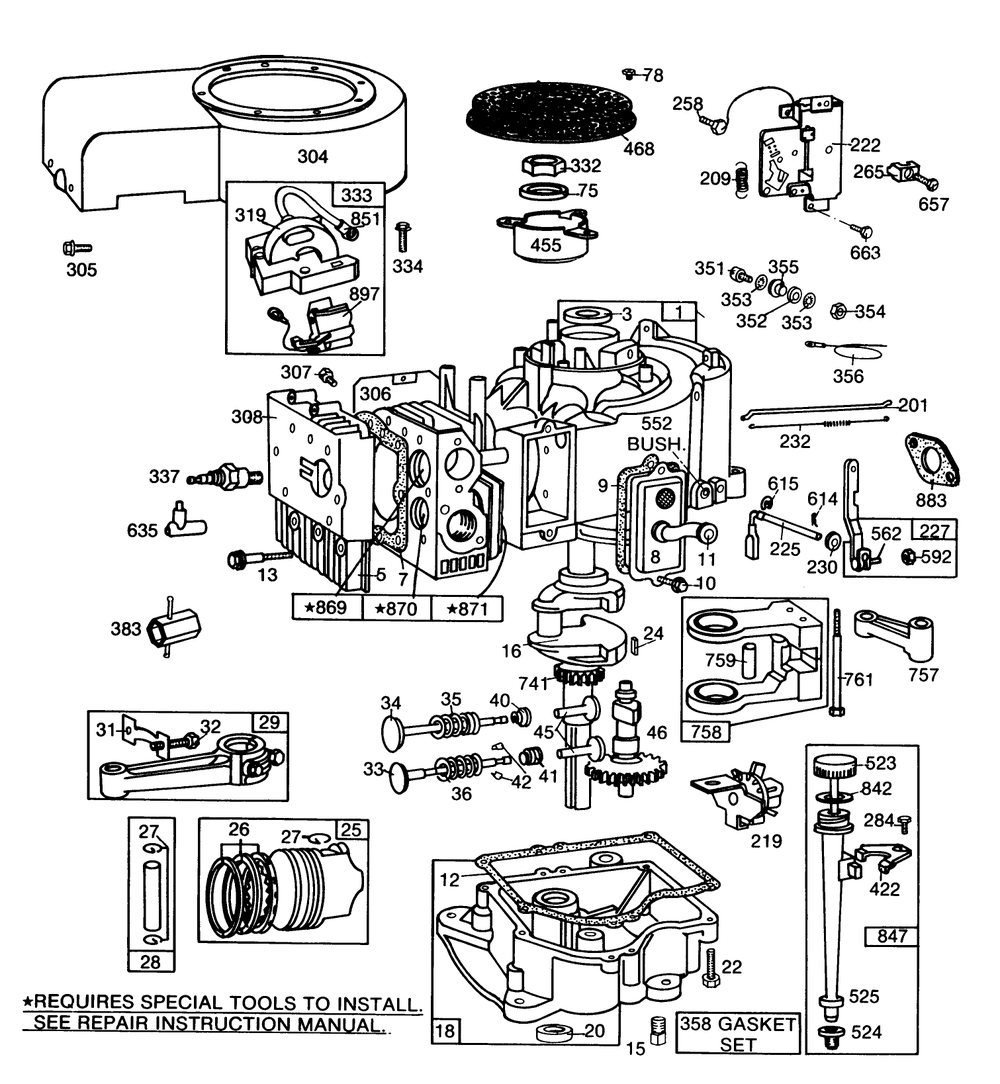 Engine Briggs & Stratton Model 253707-0157-01 Diagram and Parts List for 57357 4000001 - 4999999 Toro Lawn Tractor