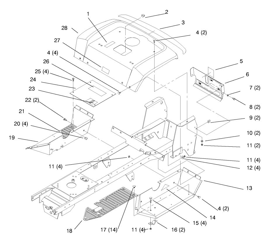 Fender And Footrest Diagram and Parts List for 72110 8900600 - 8999999 Toro Lawn Tractor