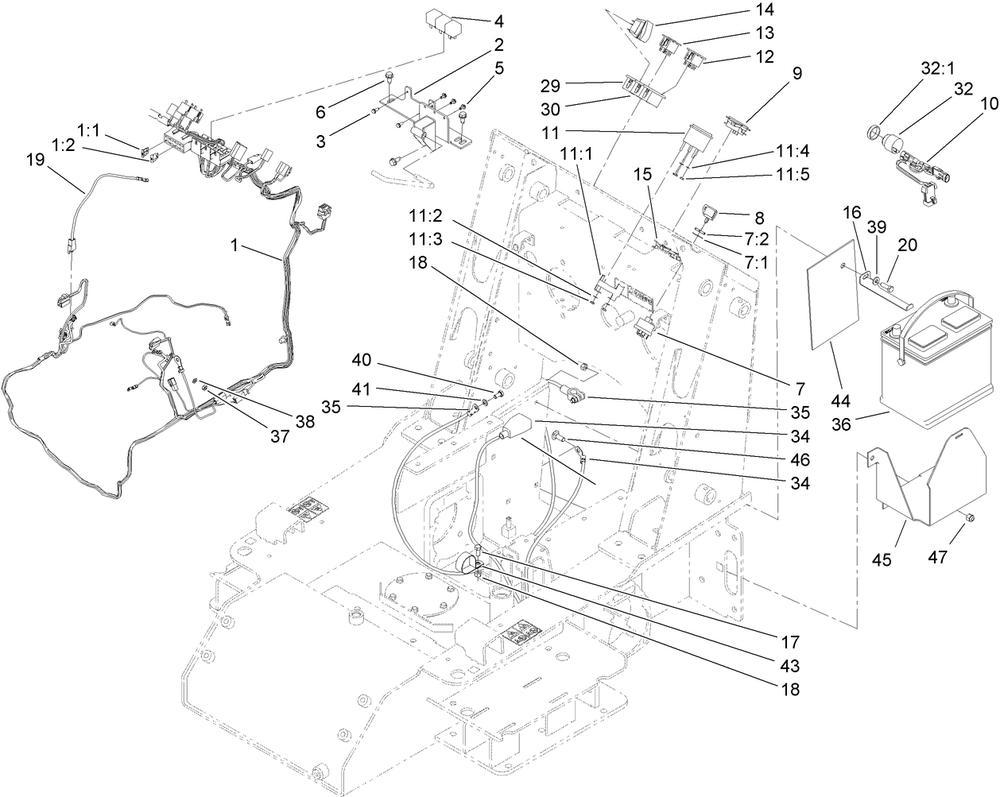 Electrical System Assembly Diagram and Parts List for 22323 400000000 - 401799999 Toro Lawn Tractor Accessories