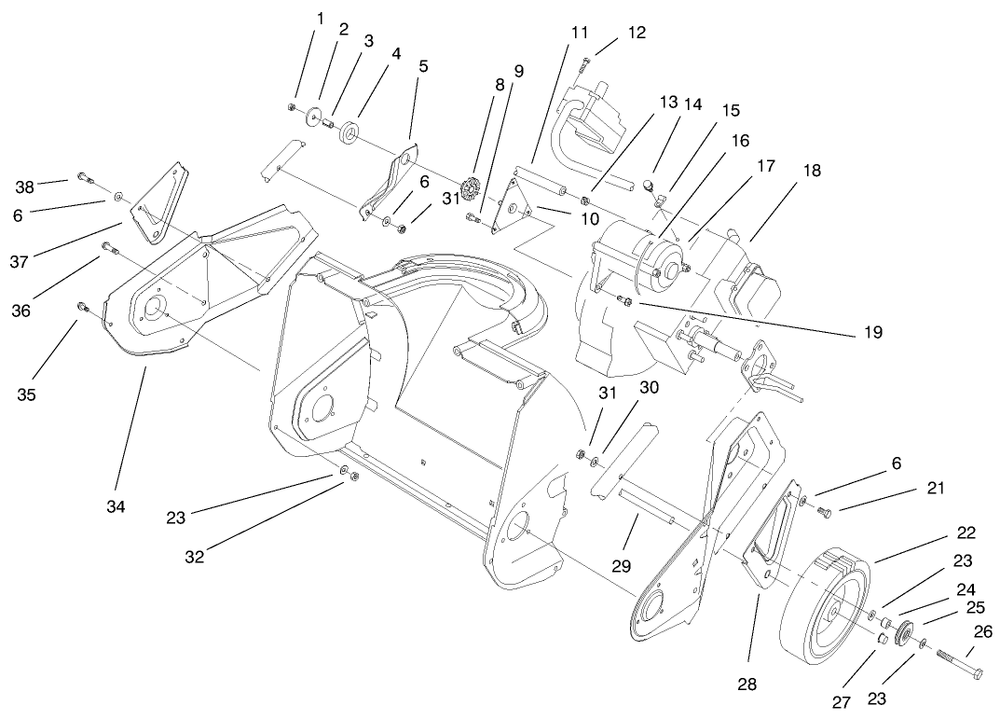 Engine & Wheeel Assembly (Cont.) Diagram and Parts List for 38175 9900001 - 9999999 Toro Snow Blower