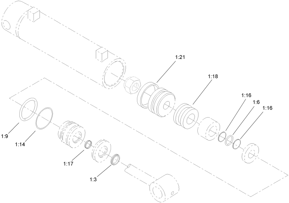 Hydraulic Cylinder Assembly No. 107-9472 Diagram and Parts List for 23163 317000001 - 317999999 Toro Lawn Tractor Accessories