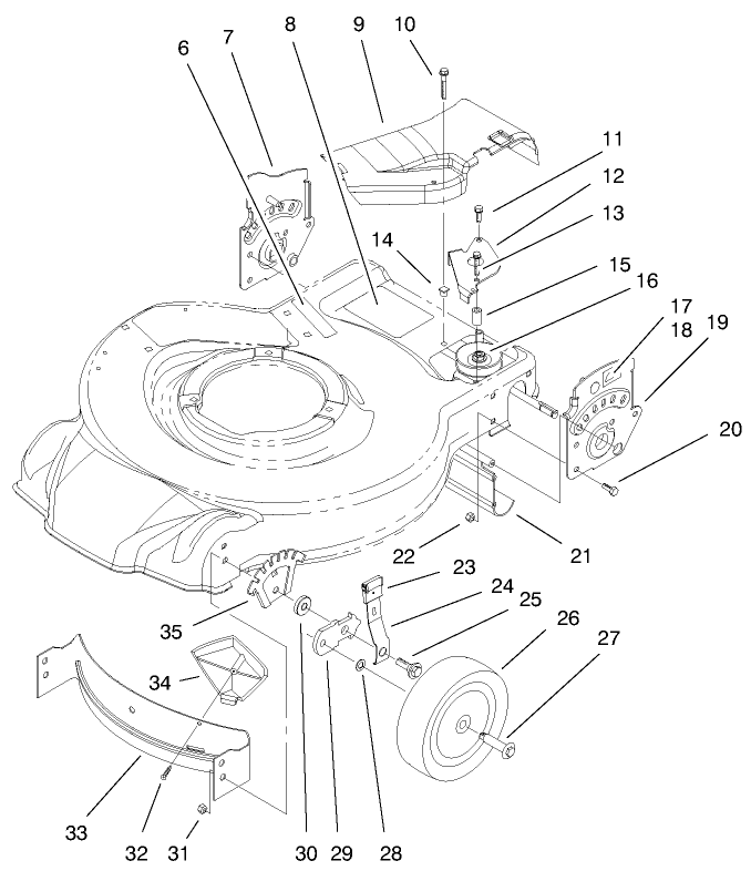 Housing, Handle Brackets, & Wheel Assembly Diagram and Parts List for 20027 9900001 - 9999999 Toro Lawn Mower