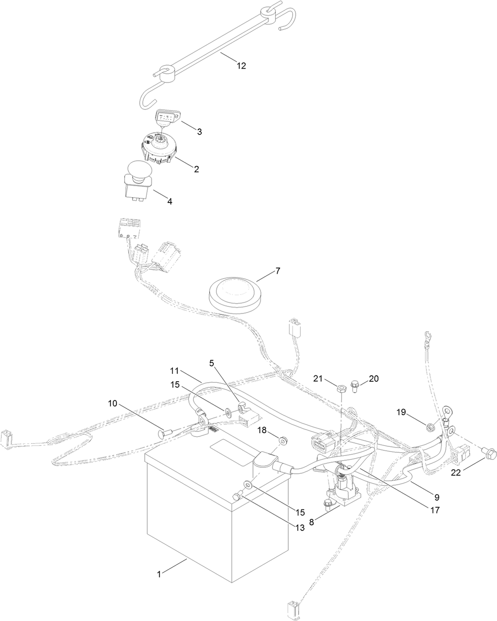 Battery And Electrical Assembly Diagram and Parts List for 74781 316000001 - 316999999 Toro Lawn Tractor