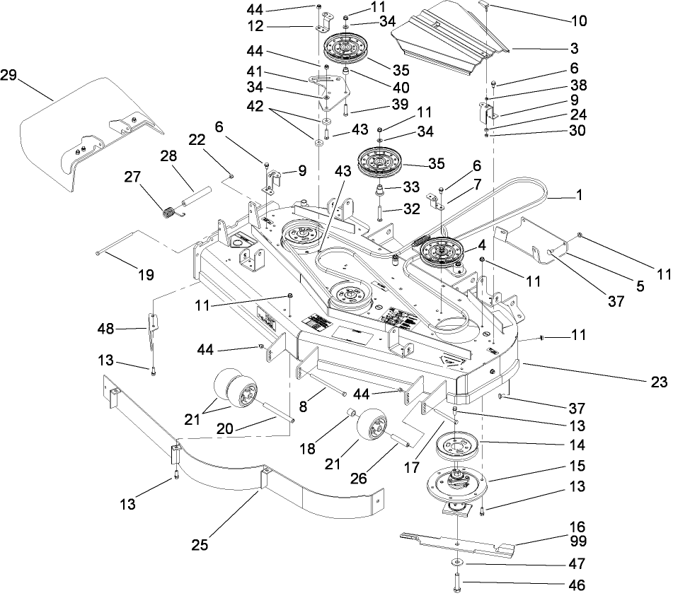 Deck Assembly Diagram and Parts List for 74449 (280000001-280999999)(2008) Toro Lawn Mower