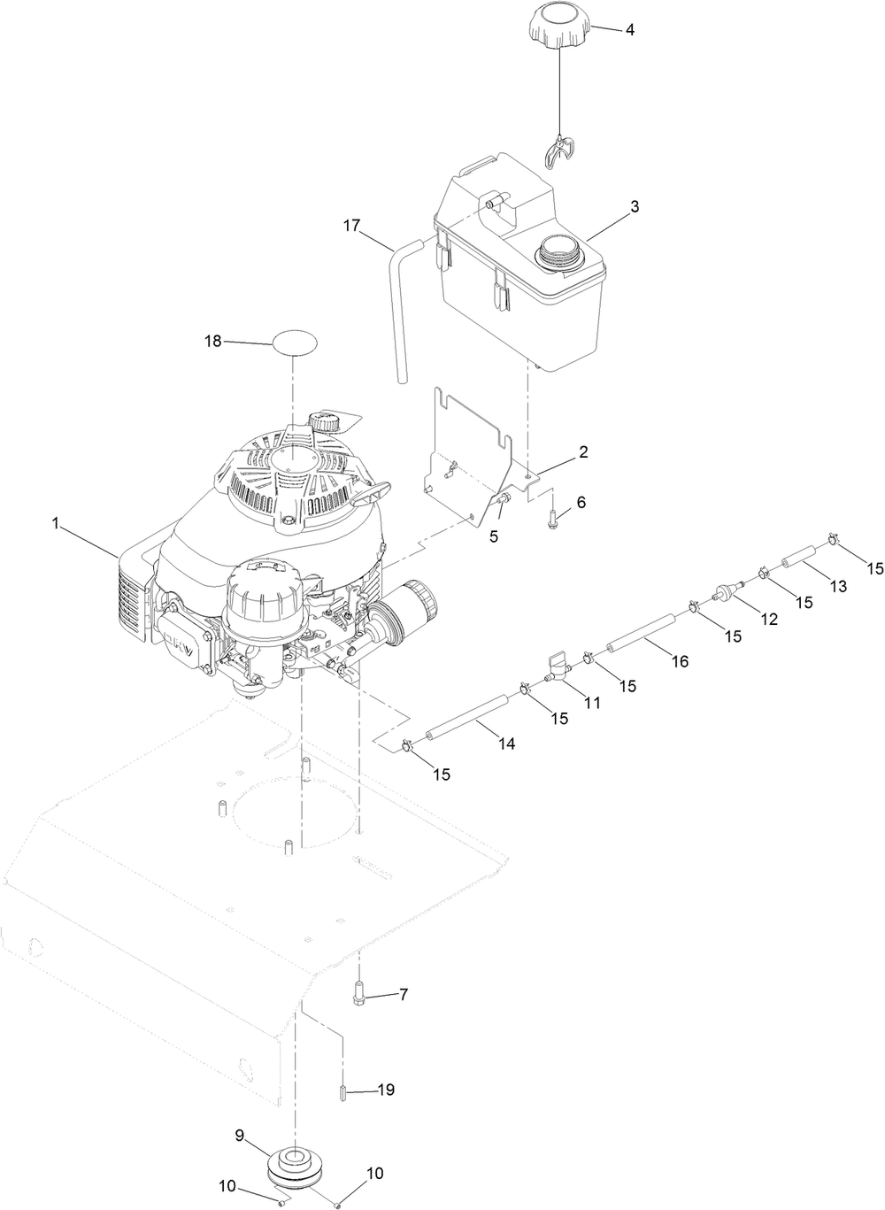 Engine And Fuel Tank Mounting Assembly Diagram and Parts List for 33515 406000000 - 999999999 Toro Aerator